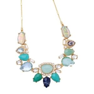 Blue Green Crystal Statement Bib Necklace